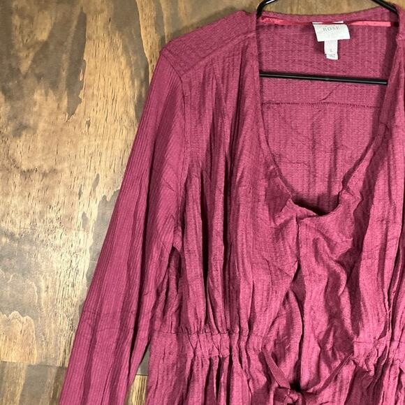 Knox Rose Womens Blouse Burgundy Waist Tie Peplum Long Sleeve Stretch Large - Picture 4 of 12
